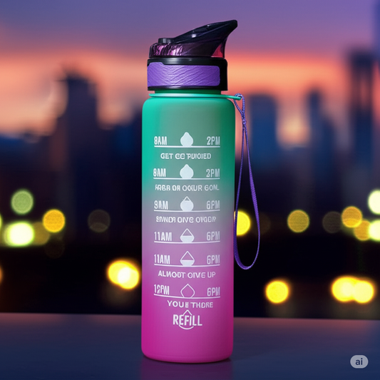 Motivational Water Bottle with Time Markers - 32oz BPA-Free Sports Bottle with Inspirational Quotes