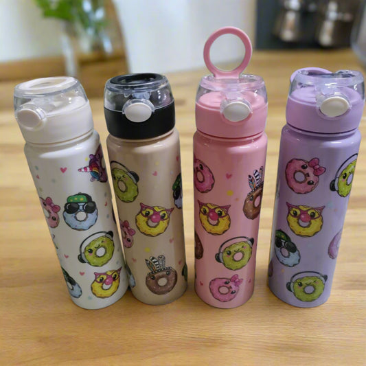 Cute Printed Kids Water Bottle – 600ml Leakproof BPA-Free Sipper | Cartoon Donut Design | Wholesale for Schools & Gifting