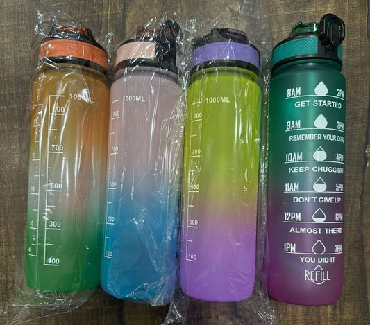 Gradient Motivational Water Bottle – 1000ml BPA-Free with Time Marker & Straw | Leakproof & Reusable | Daily Hydration Tracker