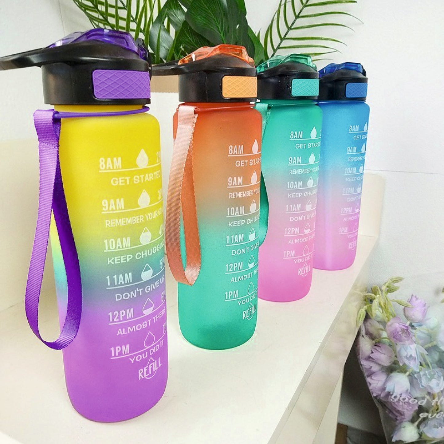 Motivational Water Bottle with Time Markers - 32oz BPA-Free Sports Bottle with Inspirational Quotes