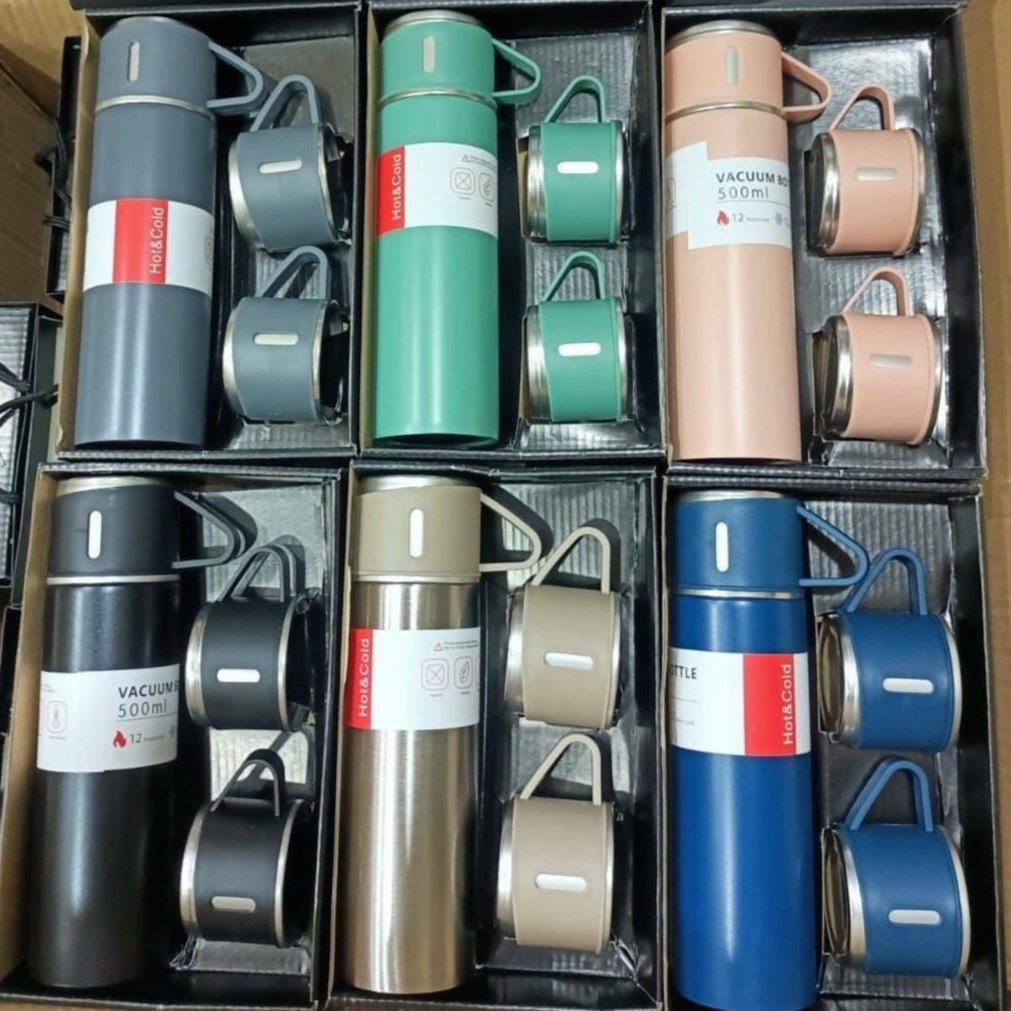 500ml Premium Vacuum Flask Gift Set with 2 Cups – Double Wall Stainless Steel | Hot & Cold | Corporate Gifting
