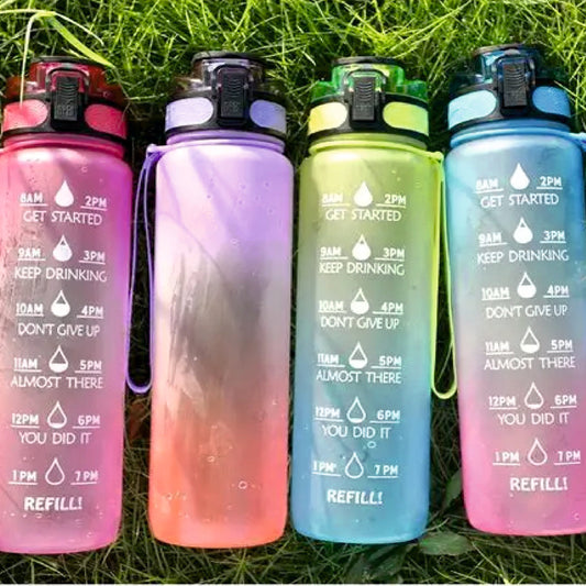 Gradient Motivational Water Bottle – 1000ml BPA-Free with Time Marker & Straw | Leakproof & Reusable | Daily Hydration Tracker